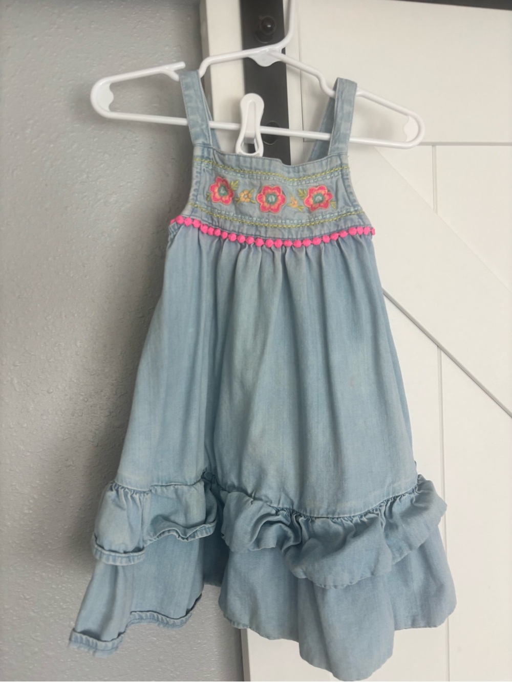 jumping beans Light Blue Denim Dress with Pink & Yellow Floral Trim